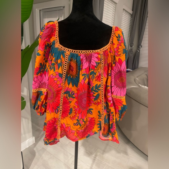 COPY - Anthropologie Farm Rio Lace Inset Peasant Blouse L - Picture 3 of 7